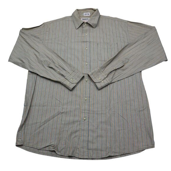 Wrangler Shirt Mens Large Brown Blue Striped Workwear Outdoor Western Button Up - Picture 1 of 16